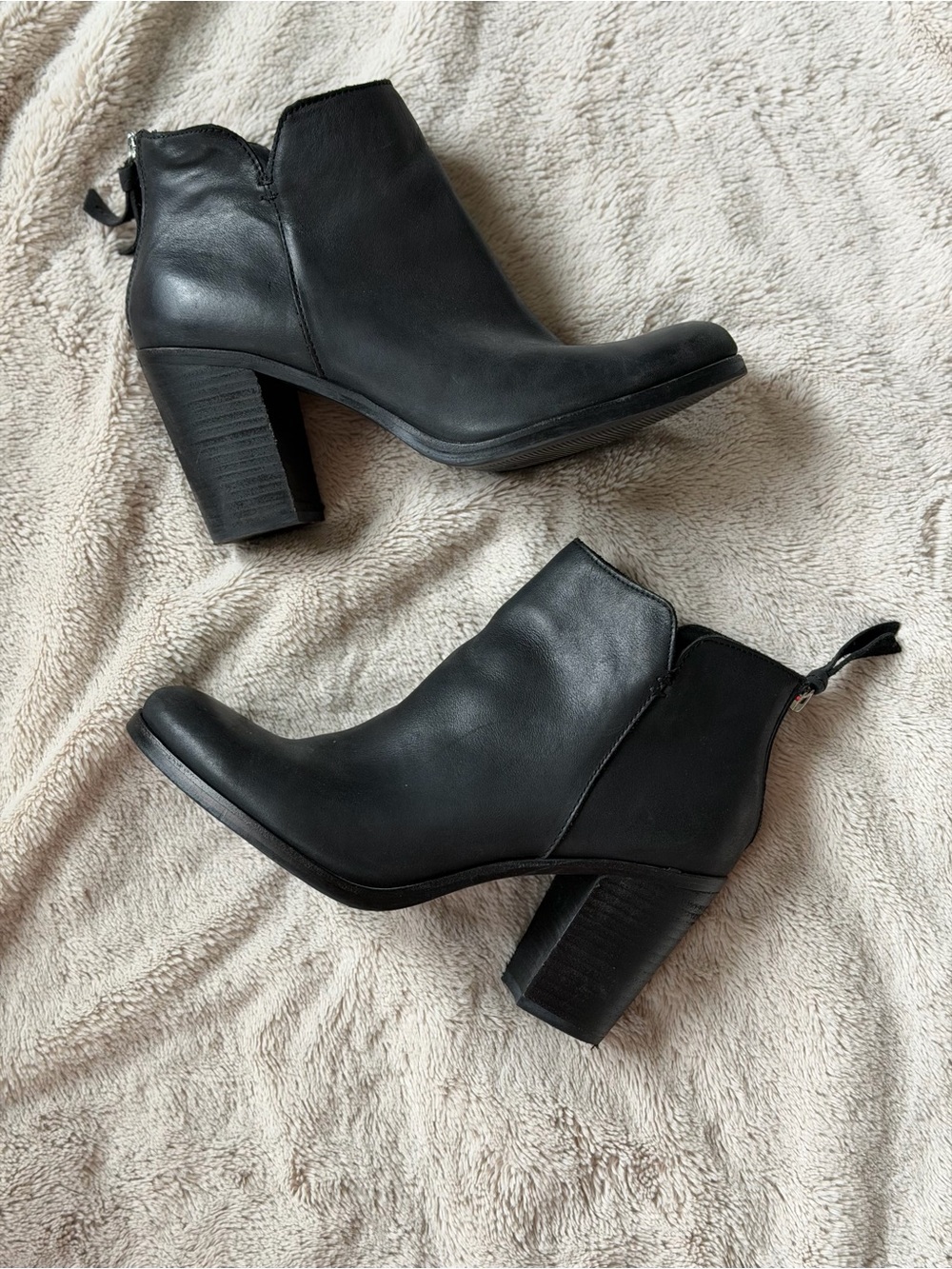 Nordstrom Black Leather Ankle Booties with Block Heel
